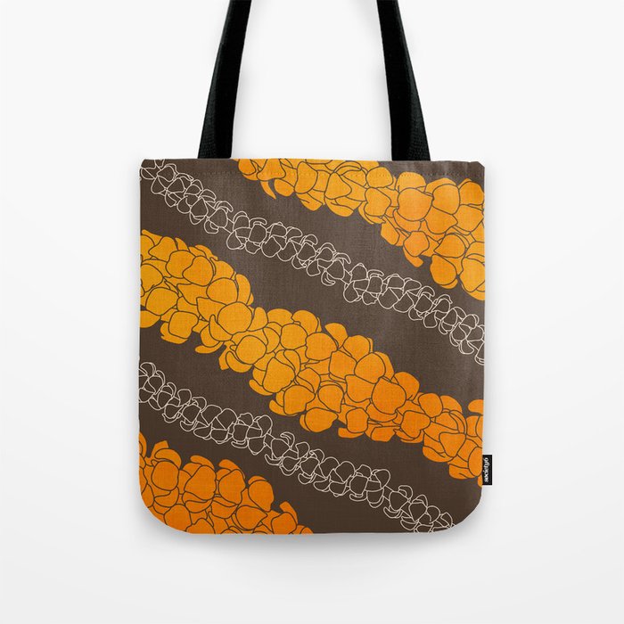 Hawaiian Puakenikeni lei on brown Tote Bag Gallery Image 1