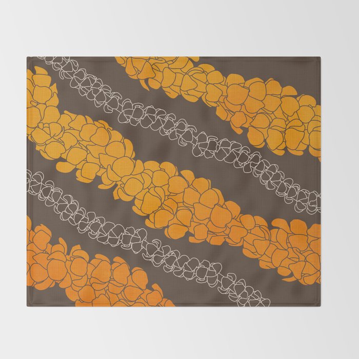 Hawaiian Puakenikeni lei on brown Throw Blanket Gallery Image 2