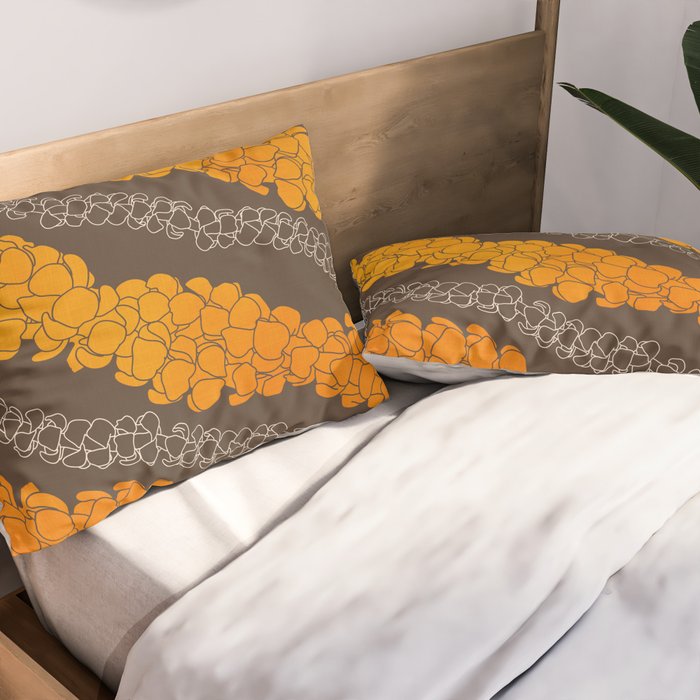 Hawaiian Puakenikeni lei on brown Pillow Sham Gallery Image 2