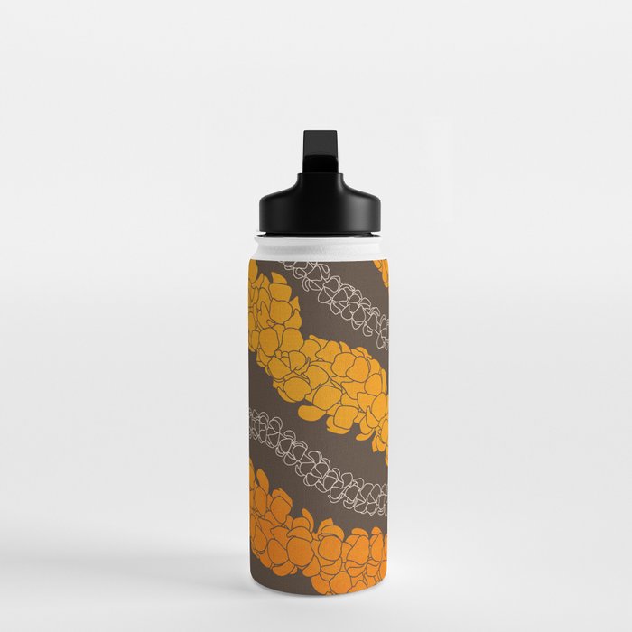Hawaiian Puakenikeni lei on brown Water Bottle Gallery Image 3