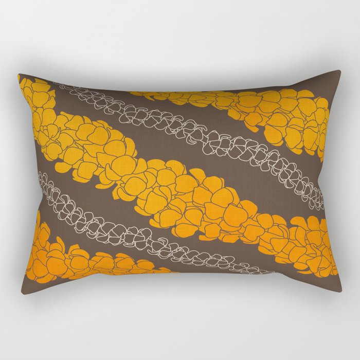 Hawaiian Puakenikeni lei on brown Rectangular Pillow Gallery Image 1