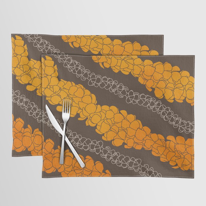 Hawaiian Puakenikeni lei on brown Placemat Gallery Image 1