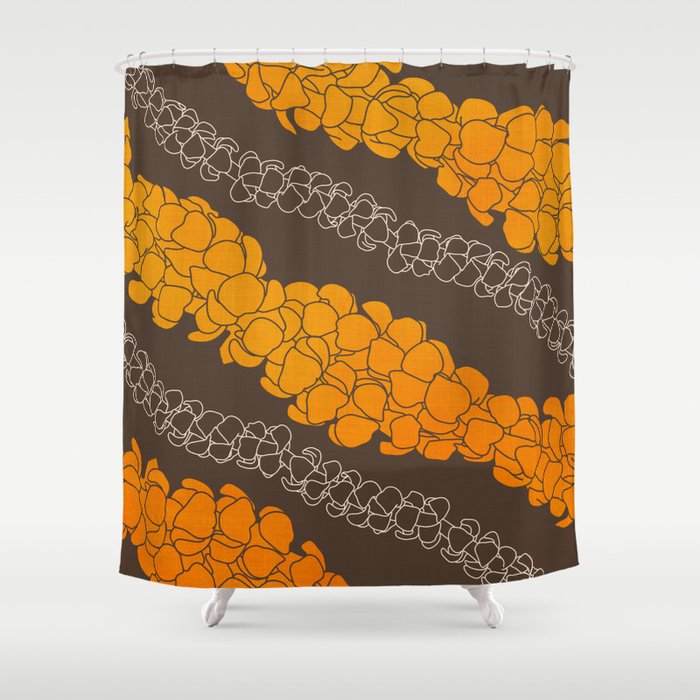 Hawaiian Puakenikeni lei on brown Shower Curtain Gallery Image 1