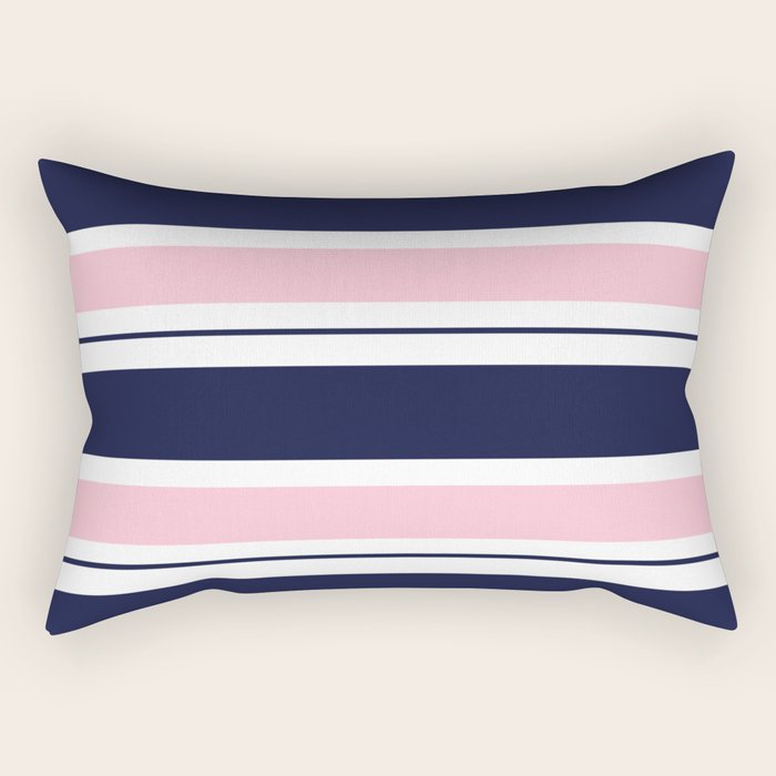 Blue Navy and Pink Stripes Rectangular Pillow