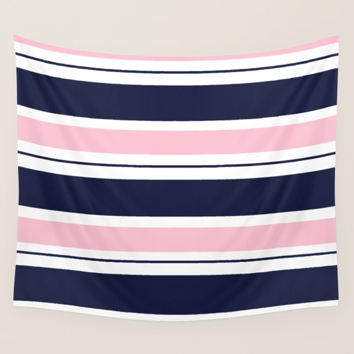 Blue Navy and Pink Stripes Wall Tapestry Gallery Image 1
