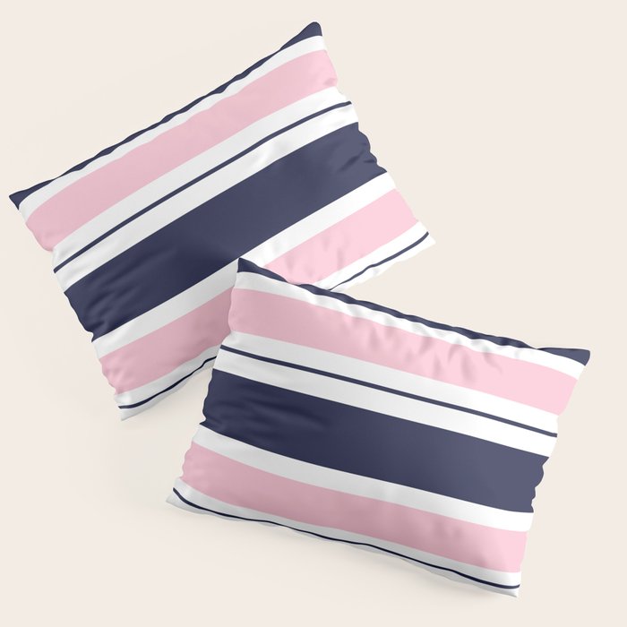 Blue Navy and Pink Stripes Pillow Sham Gallery Image 3