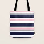 Blue Navy and Pink Stripes Tote Bag Gallery Image 1