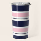 Blue Navy and Pink Stripes Travel Mug Gallery Image 2
