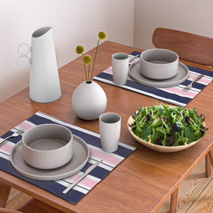 Blue Navy and Pink Stripes Placemat Gallery Image 2