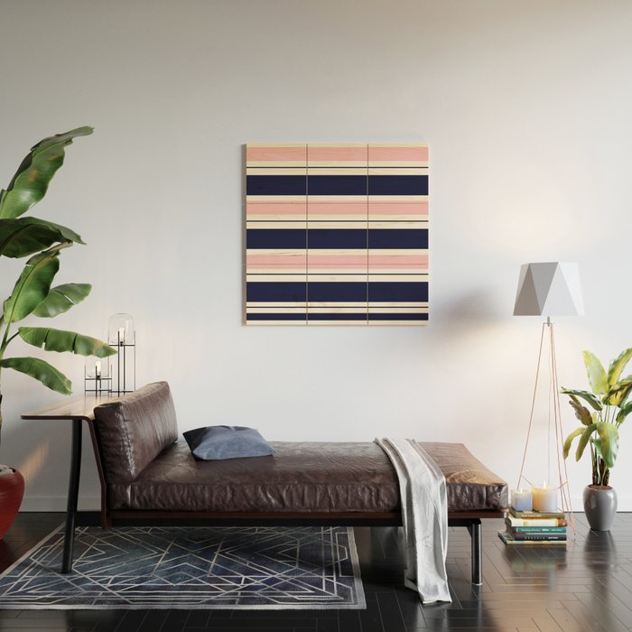 Blue Navy and Pink Stripes Wood Wall Art Gallery Image 2