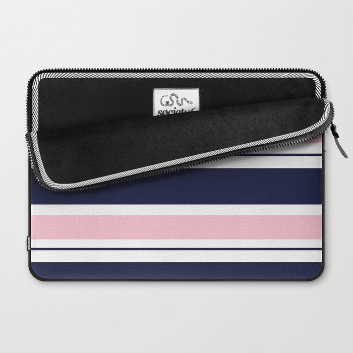 Blue Navy and Pink Stripes Laptop Sleeve Gallery Image 2