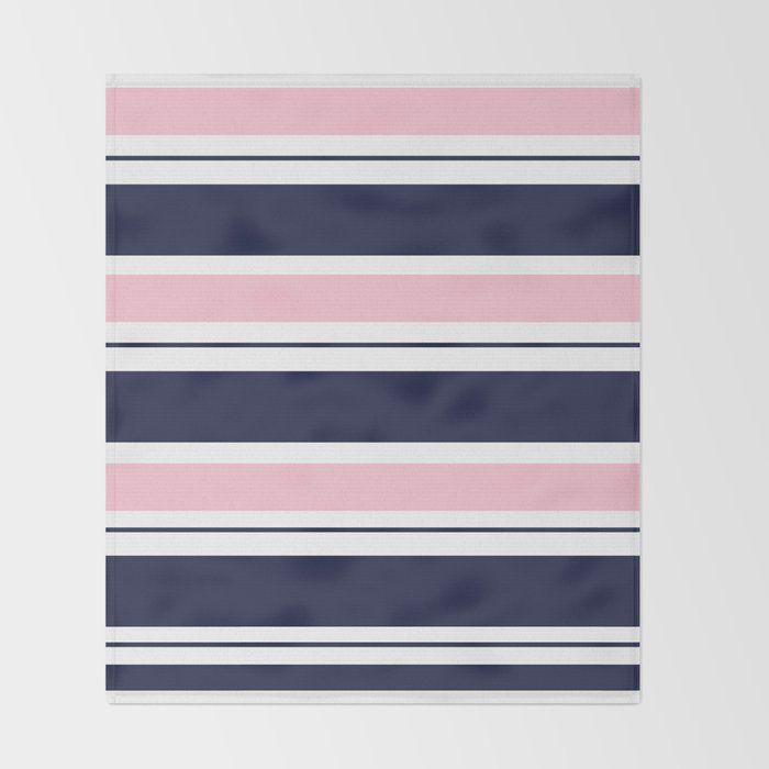 Blue Navy and Pink Stripes Throw Blanket Gallery Image 2