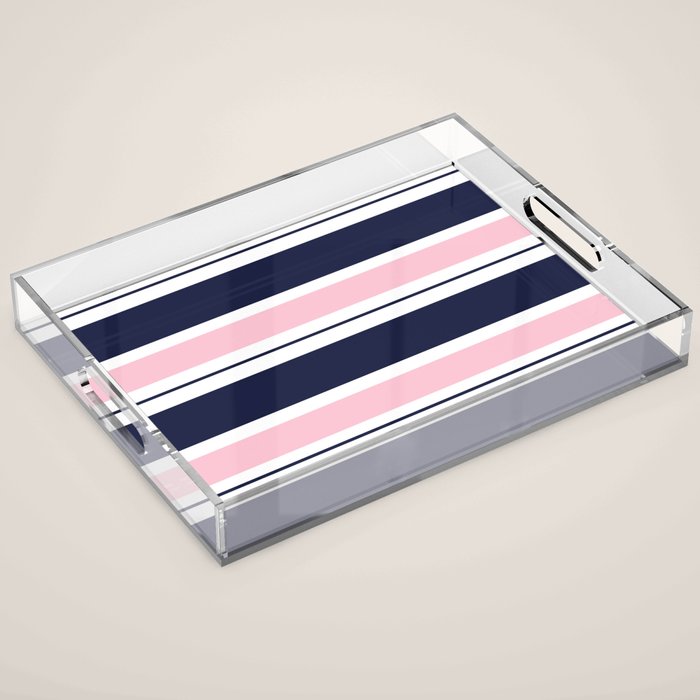 Blue Navy and Pink Stripes Acrylic Tray Gallery Image 1