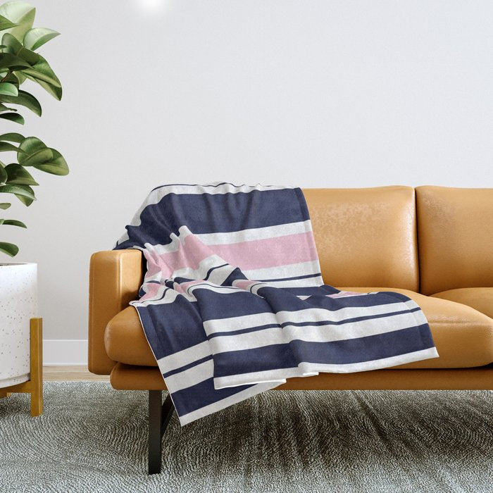 Blue Navy and Pink Stripes Throw Blanket Gallery Image 1