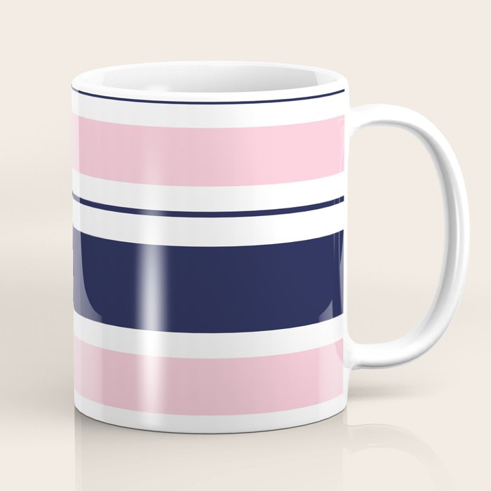 Blue Navy and Pink Stripes Coffee Mug Gallery Image 1