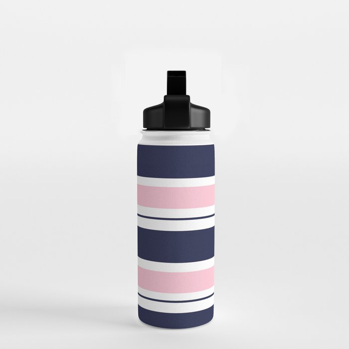 Blue Navy and Pink Stripes Water Bottle Gallery Image 2
