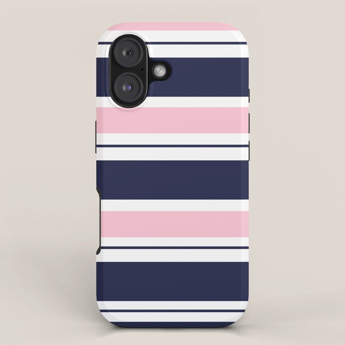 Blue Navy and Pink Stripes iPhone Case Gallery Image 1