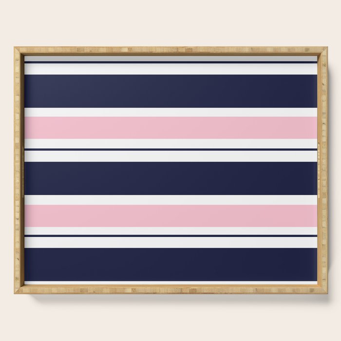 Blue Navy and Pink Stripes Serving Tray Gallery Image 1