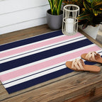 Blue Navy and Pink Stripes Outdoor Rug Gallery Image 2