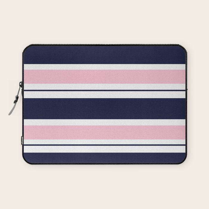 Blue Navy and Pink Stripes Laptop Sleeve Gallery Image 1
