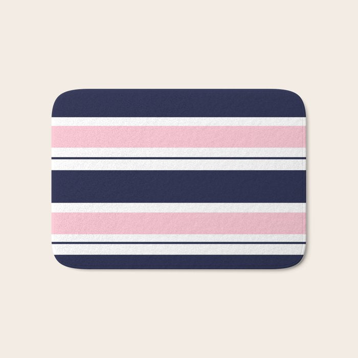 Blue Navy and Pink Stripes Bath Mat Gallery Image 1