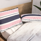 Blue Navy and Pink Stripes Pillow Sham Gallery Image 2