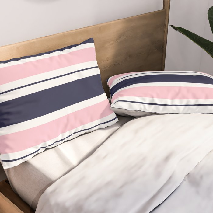 Blue Navy and Pink Stripes Pillow Sham Gallery Image 2
