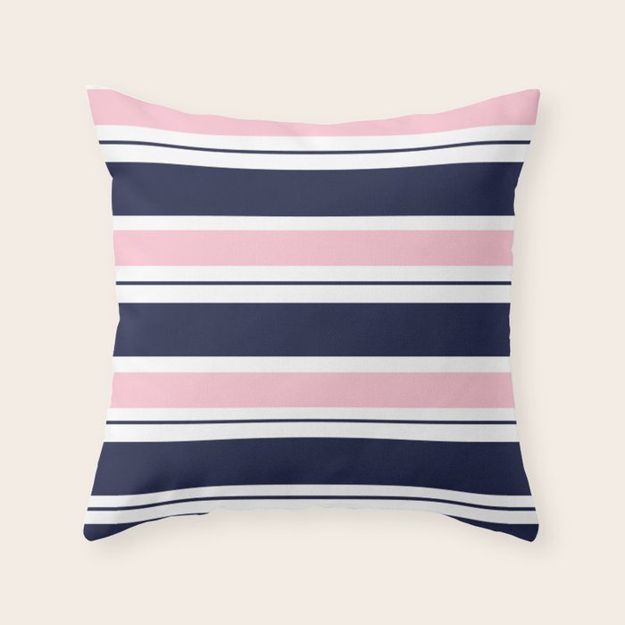 Blue Navy and Pink Stripes Throw Pillow Gallery Image 6