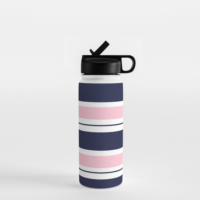 Blue Navy and Pink Stripes Water Bottle Gallery Image 1