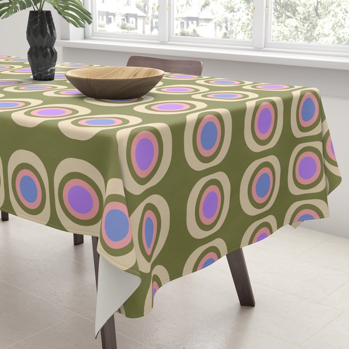 Mid-century Modern Pattern - Olive, Pink and Blue Tablecloth Gallery Image 3