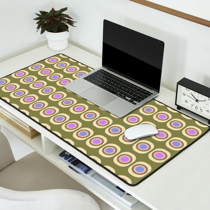 Mid-century Modern Pattern - Olive, Pink and Blue Desk Mat Gallery Image 2