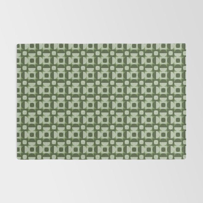 Retro Texture Geometric Squares And Circles Pattern No 5 Sage Green Black White Rug Gallery Image 2