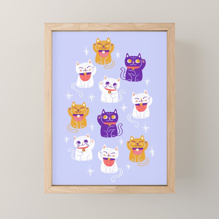 Lucky Waving Kitty Cat Maneki Neko Mini Art Print Gallery Image 1