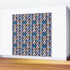 Cats Donut Care // blue background goldenrod yellow mustard, teal pastel blue and brown sweet kitties Wall Mural Gallery Image 2