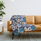 Cats Donut Care // blue background goldenrod yellow mustard, teal pastel blue and brown sweet kitties Throw Blanket Gallery Image 1