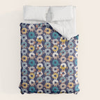 Cats Donut Care // blue background goldenrod yellow mustard, teal pastel blue and brown sweet kitties Comforter Gallery Image 6