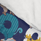 Cats Donut Care // blue background goldenrod yellow mustard, teal pastel blue and brown sweet kitties Comforter Gallery Image 4
