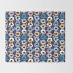 Cats Donut Care // blue background goldenrod yellow mustard, teal pastel blue and brown sweet kitties Throw Blanket Gallery Image 2
