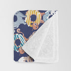 Cats Donut Care // blue background goldenrod yellow mustard, teal pastel blue and brown sweet kitties Throw Blanket Gallery Image 3