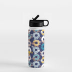 Cats Donut Care // blue background goldenrod yellow mustard, teal pastel blue and brown sweet kitties Water Bottle Gallery Image 1