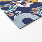 Cats Donut Care // blue background goldenrod yellow mustard, teal pastel blue and brown sweet kitties Welcome Mat Gallery Image 2