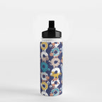 Cats Donut Care // blue background goldenrod yellow mustard, teal pastel blue and brown sweet kitties Water Bottle Gallery Image 2