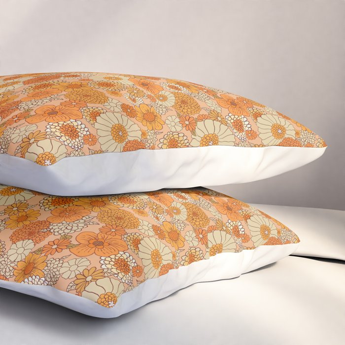 70s retro vintage daisies, flowers, orange, peach Pillow Sham Gallery Image 3