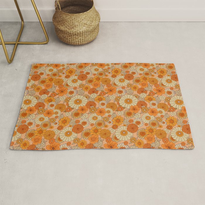 70s retro vintage daisies, flowers, orange, peach Rug Gallery Image 1