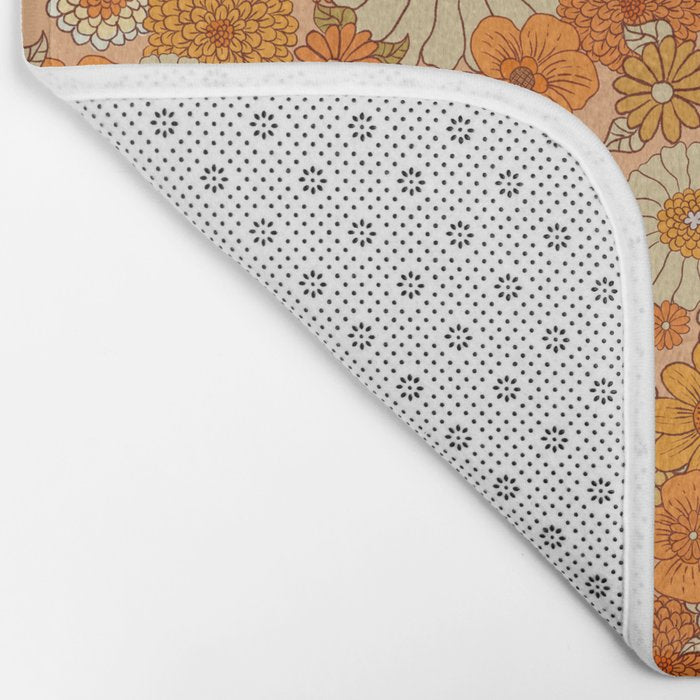 70s retro vintage daisies, flowers, orange, peach Bath Mat Gallery Image 2