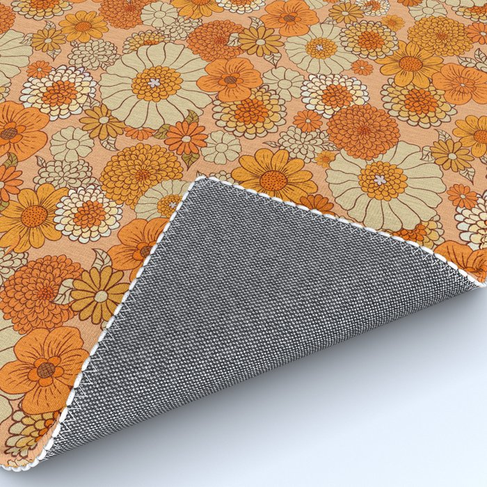 70s retro vintage daisies, flowers, orange, peach Rug Gallery Image 4