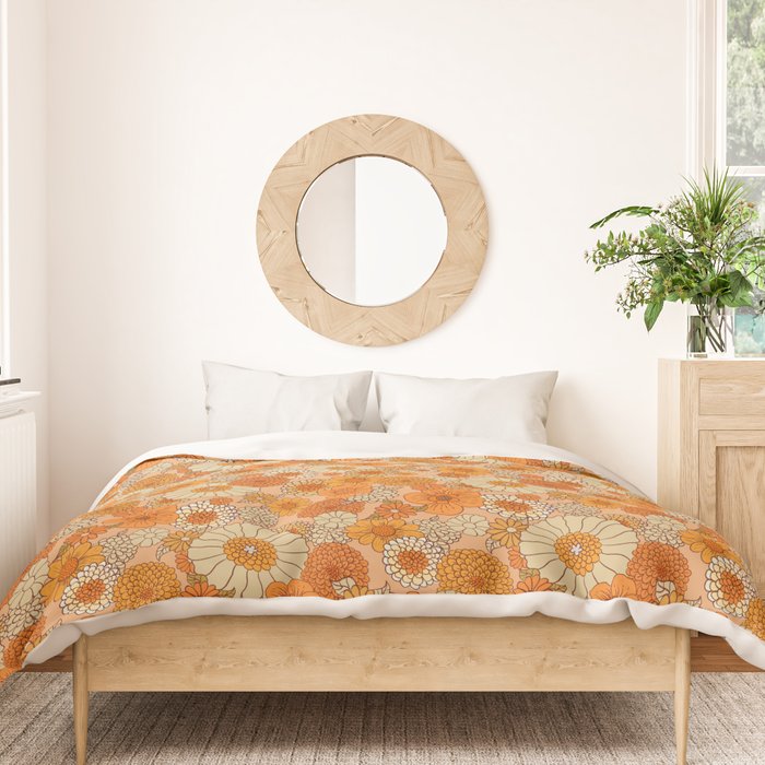 70s retro vintage daisies, flowers, orange, peach Duvet Cover Gallery Image 3