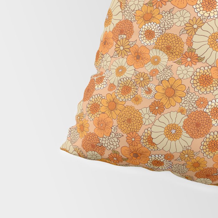 70s retro vintage daisies, flowers, orange, peach Pillow Sham Gallery Image 4