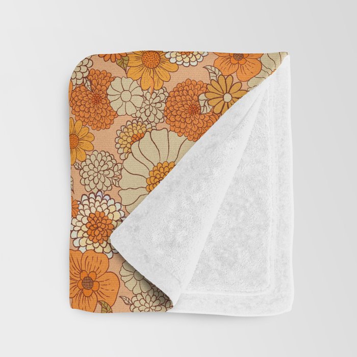 70s retro vintage daisies, flowers, orange, peach Throw Blanket Gallery Image 3