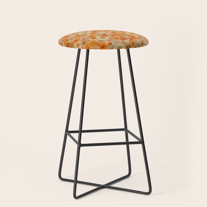 70s retro vintage daisies, flowers, orange, peach Stool Gallery Image 1